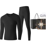 Men's V-Neck Clothing Sets (Night Black) Dralon Heat/Seamless Antibacterial