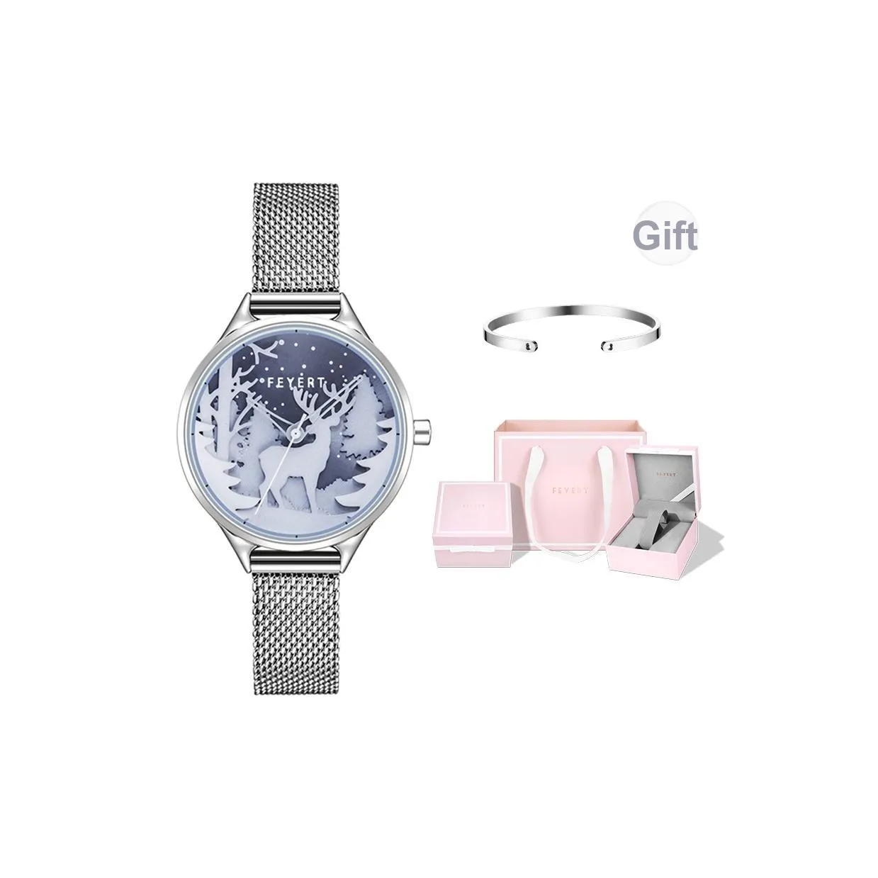 FEYERT Fayer Deer Collection Кварцевый механизм нержавеющая сталь ремешок женские часы синий циферблат