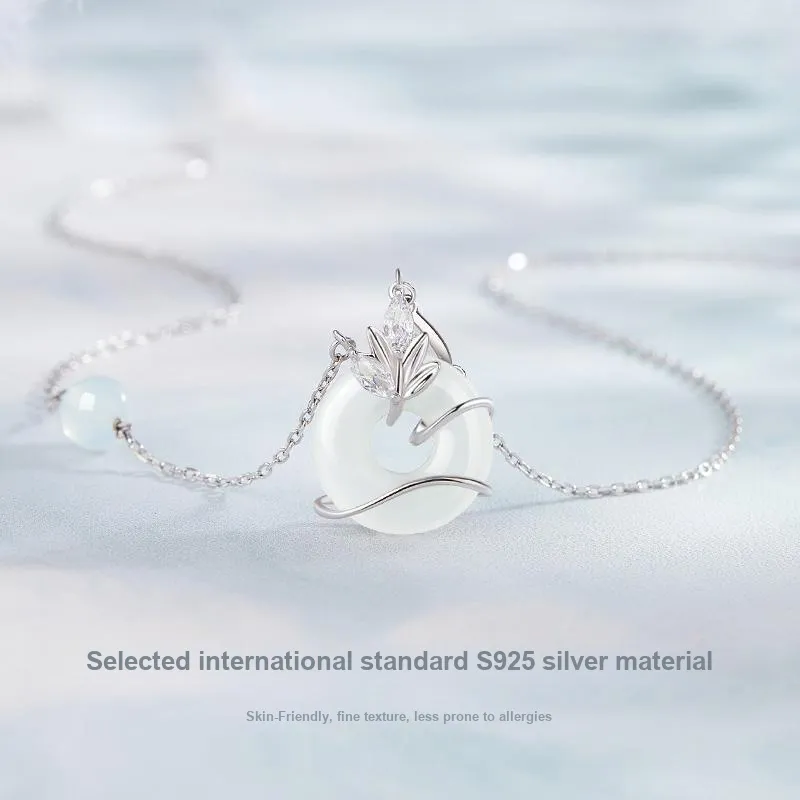 MOLADY Chalcedony S925 Silver Natural Jade Necklace For Women's Women's-3