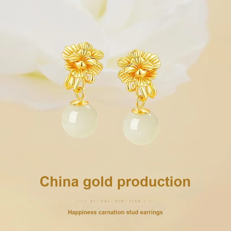 Central Fashion Hetian Jade Earrings Pale Greenish White Jade Women's-1