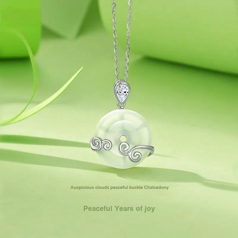 Artisan Lock Heart Jade Natural Chalcedony Necklaces Unisex-1