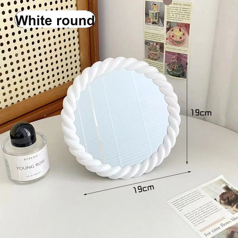 Gentle Welcome Cute Cream Style Dormitory Portable Wall Mounted Stand Desk Bathroom Wall Mounted Make Up Mirrors-7