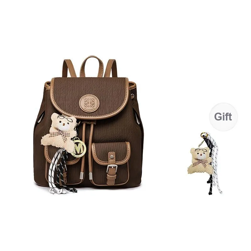 FAIRWHALE PU Backpack Regular Women's Caramel/Coffee/Khaki/Smoke Blue-0