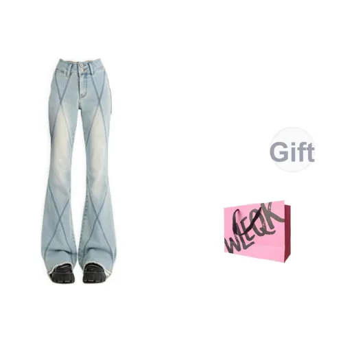 WLEQK Blue Women's Jeans WLEQK Синий Женские Джинсы