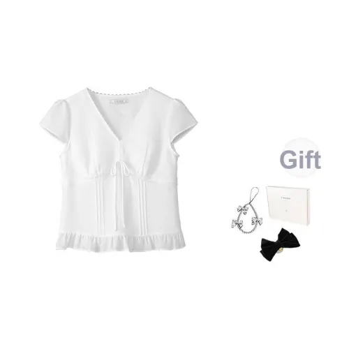 Fstudio Летний Легкий V-образный вырез Сладкий и Пряный Бант Короткий рукав Рубашка Женская