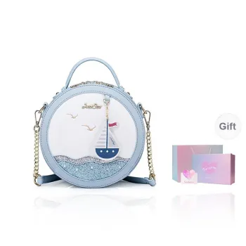 JUST STAR PU Small Round Bag Handbag Shoulder Bag Crossbody Bag Women's Tranquil Blue