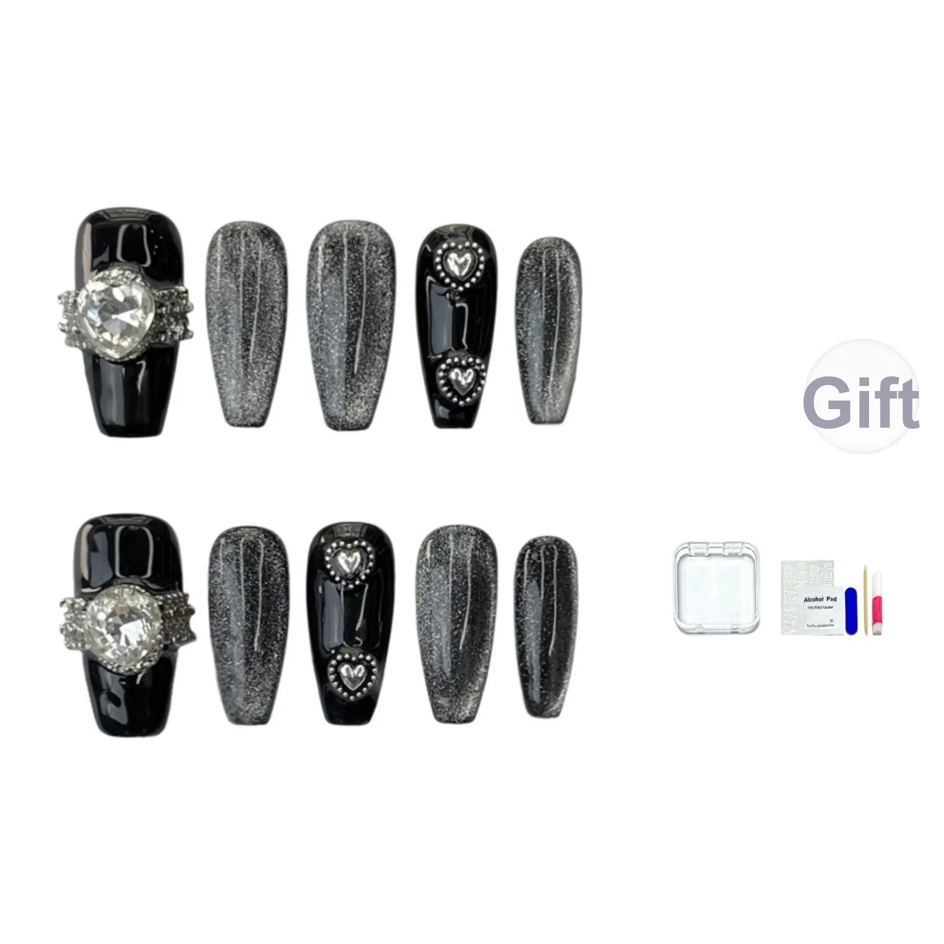 JINGCHANXUE Готическое Сердце Стальная Бусина False Nail MID Длина (размер в длину) Черный градиент Кошачий глаз 16 мм