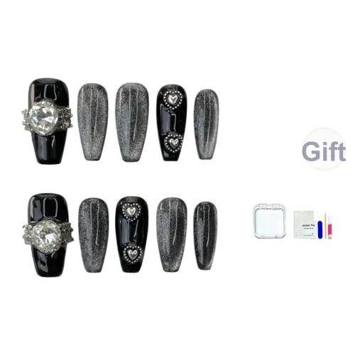 JINGCHANXUE Готическое Сердце Стальная Бусина False Nail MID Длина (размер в длину) Черный градиент Кошачий глаз 16 мм