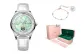 Silver Case Green Bezel White Belt