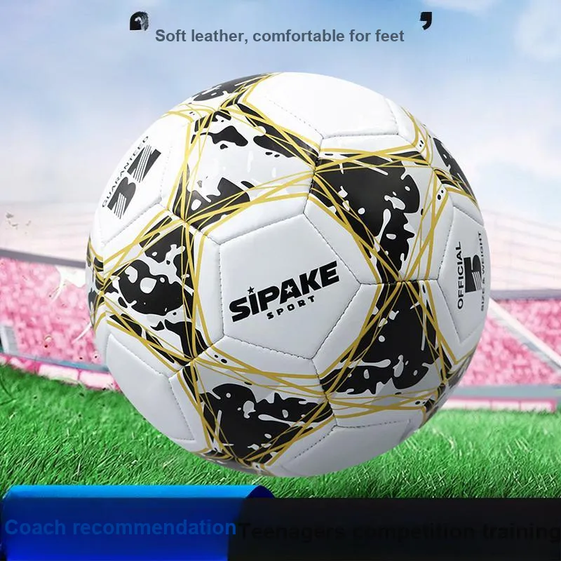 SIPAKESPORT Size 4 5 Size Soccer PVC Machine Stitched Soccer Ball Unisex Black Gold-5