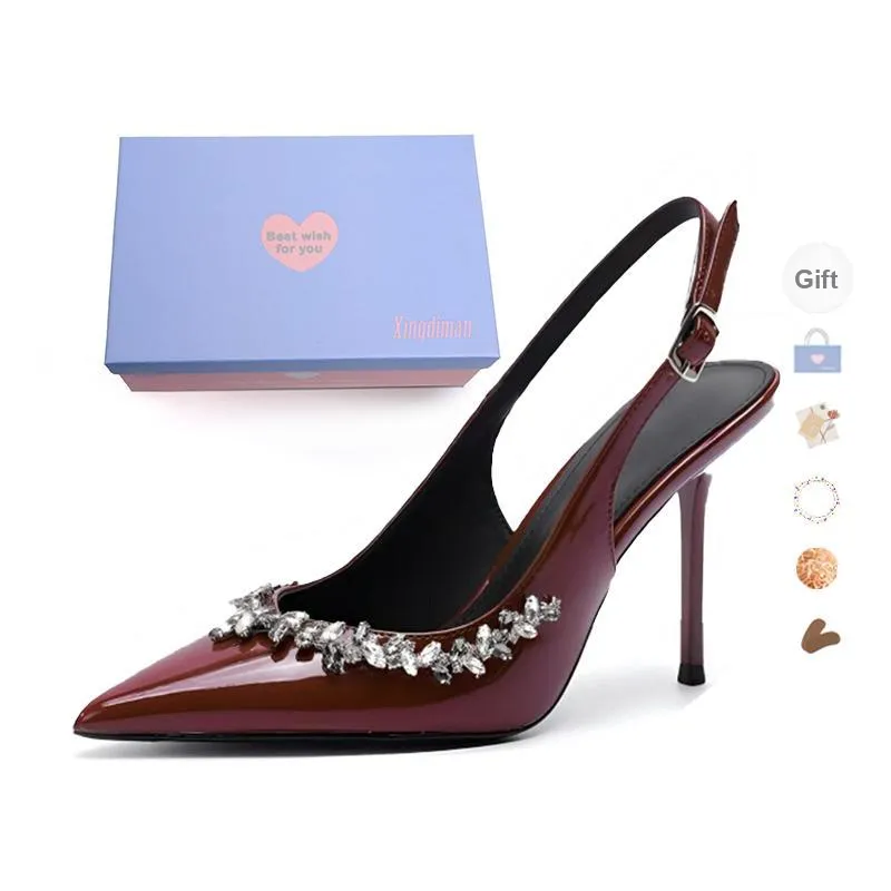 Xingdiman Slim Heel High Heels Women's Burgundy-3