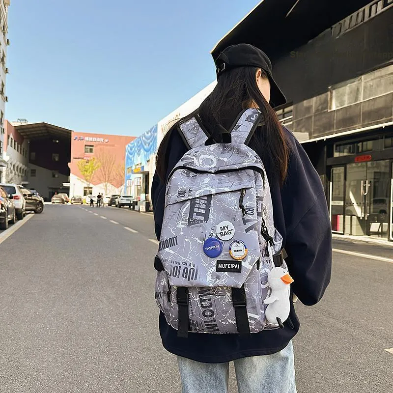 Yalu Nylon Backpack Unisex Black/White/Gray-17