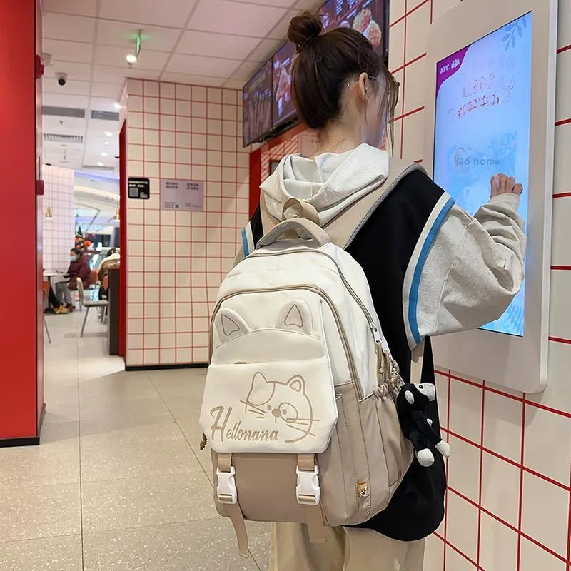 XIANGSU Nylon Backpack Regular Unisex Khaki/Red/Black/Pink/Blue-23