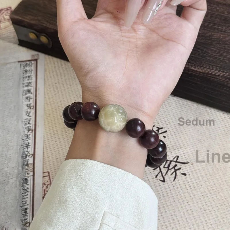 PUTUOSHANWENCHUANG Golden Sandalwood Bracelets Unisex-1