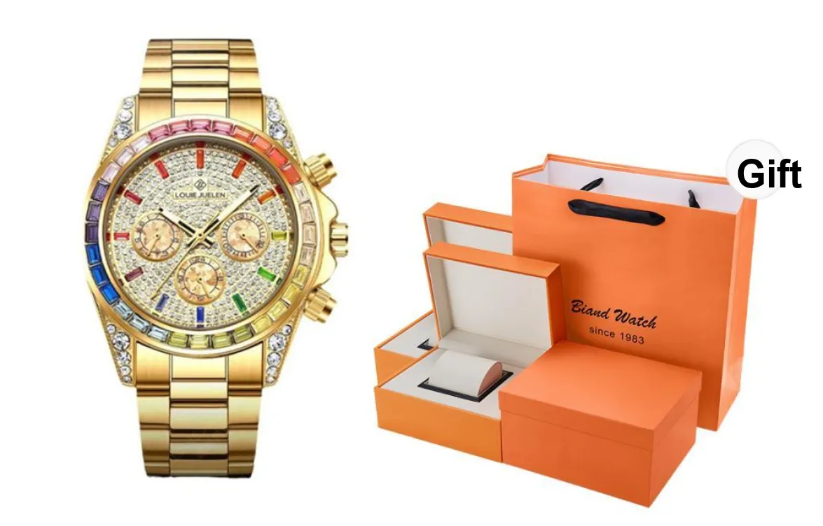 LOUIE JUELEN Mechanical Movement Steel Strap Watch Men's Watches Gold Dial