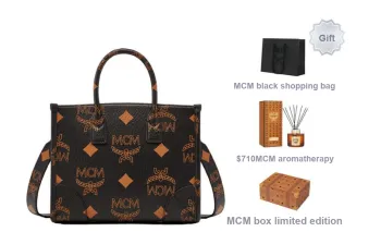 MCM VisetosMünchen Coated Canvas With Nappa Leather Tote Bag Crossbody Bag Handbag Small Size Unisex Black