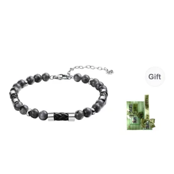TIANWANG Shimmery Stone For Good Luck Patchwork, Beaded Bracelet Unisex Black