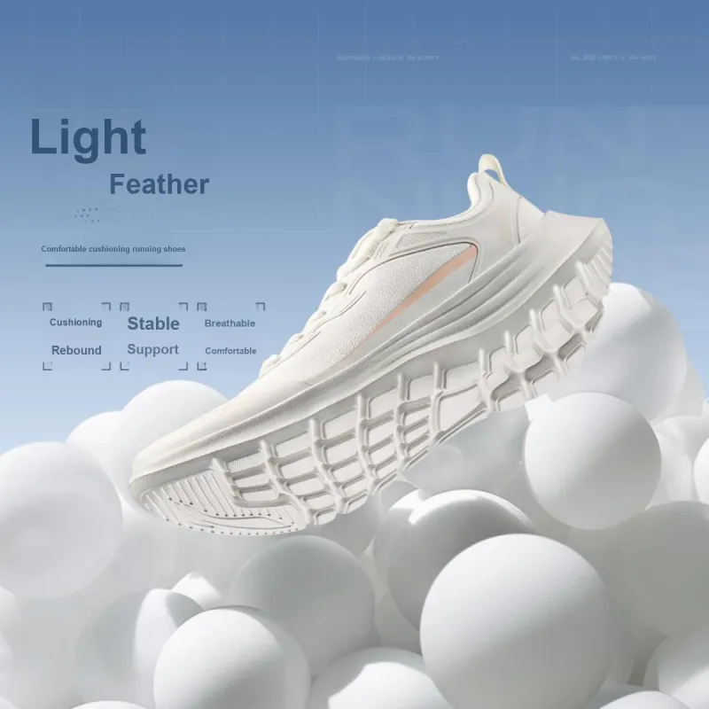 LiNing Feather Non slip Lightweight Low Top Running Shoes Women's Mist White-5
