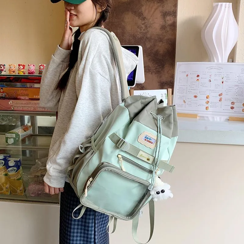 Single Warehouse Nylon Fabric Backpack Women's Blue/Yellow/Pea Green-16