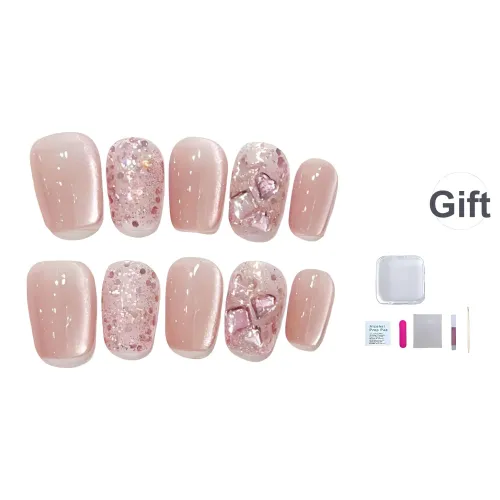 A Few More Cute Премиум Instagram стиль Розовый бриллиант False Nail Короткий LADDER Розовый Smudge Кошачий глаз