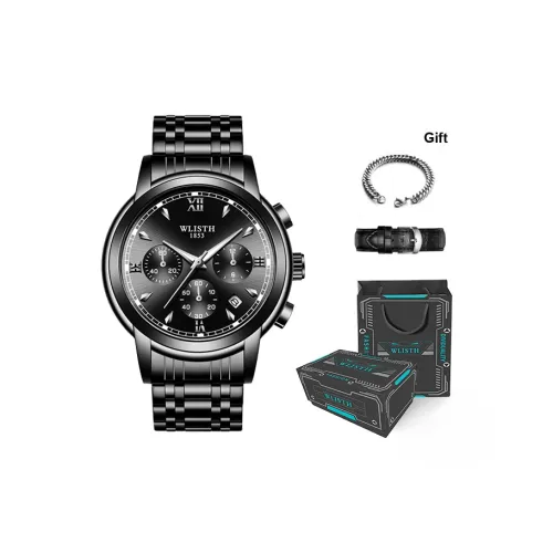 WLISTH Кварцевый механизм стальной ремешок мужские часы черный циферблат