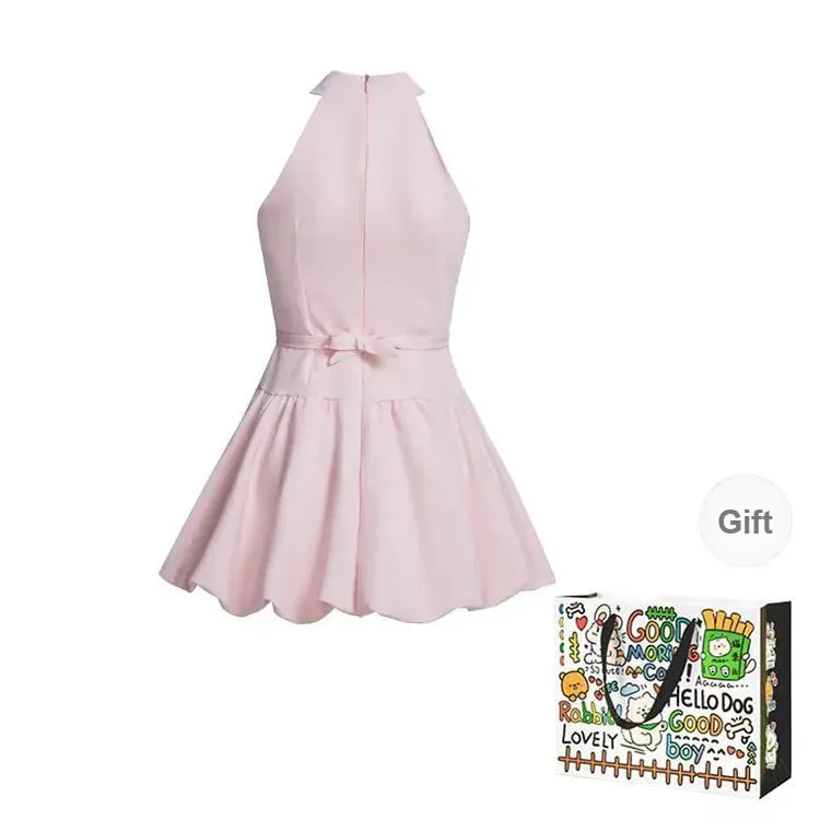 ZVJH Sleeveless Dress Women's Pink Comes With Belt-1