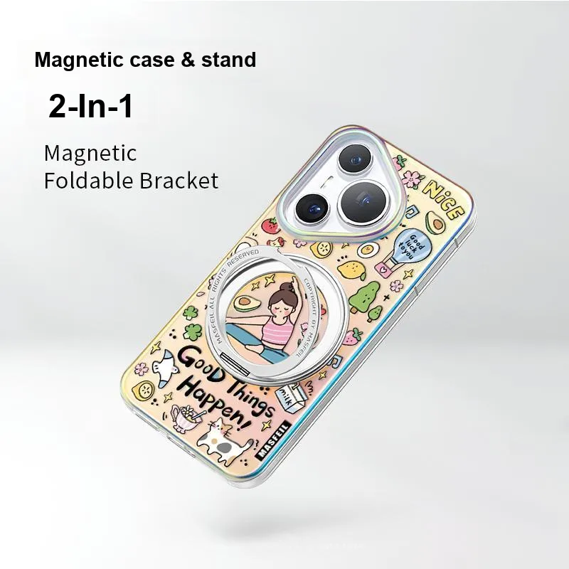 Marsfield Acrylic Material 360 Rotating Magnetic Stand Case Yoga Casual Time Phone Cases Compatibility Huawei P70/Pro-3