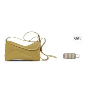 STAR TOWN Cow Split Leather Ribbon Bag Handbag Crossbody Bag Medium Size Women's Almond Yellow/Seaweed Green
