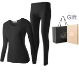Women's Crew Neck Set (Black) Thickened and Fleece-Lined/Thermal