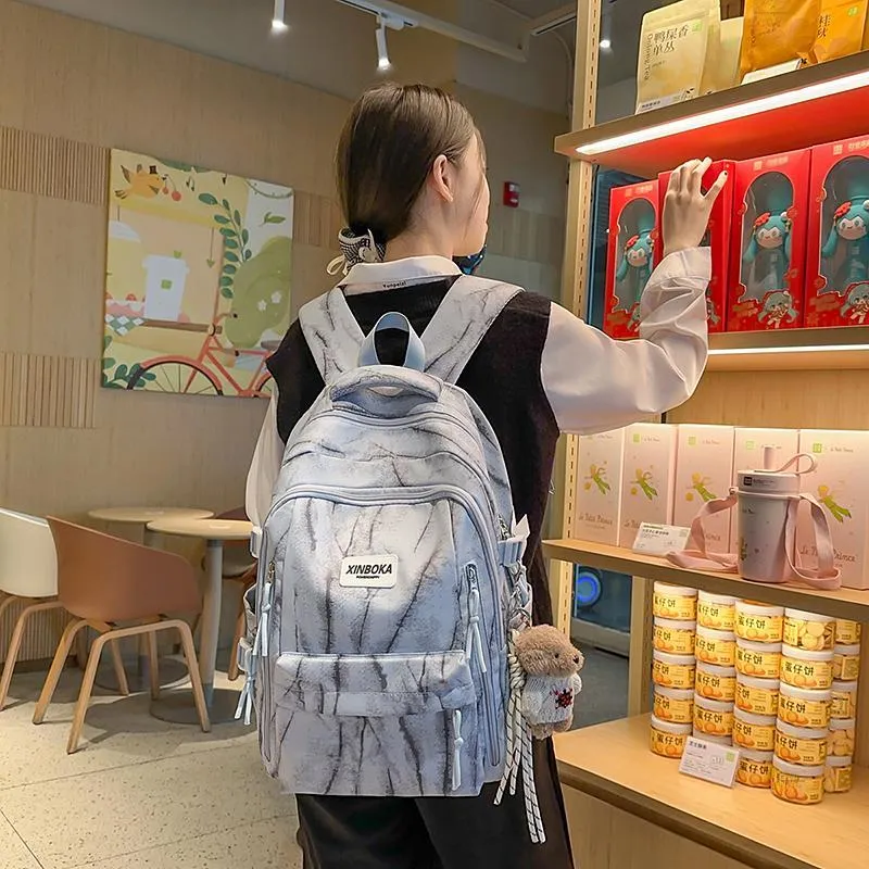 WICKBUEN Nylon Backpack Unisex White/Black/Coffee/Blue-18