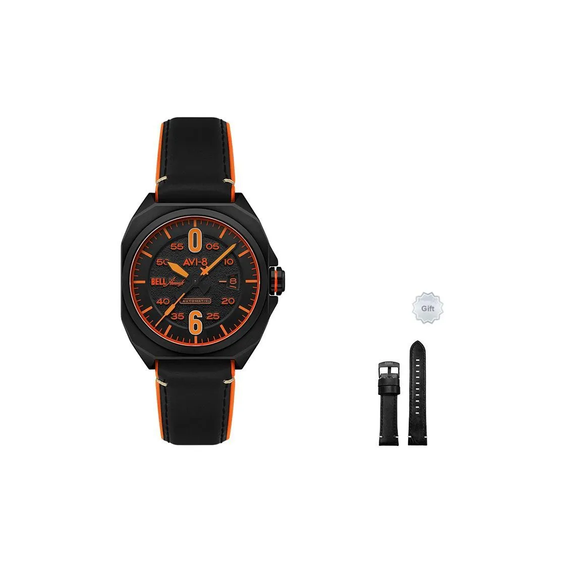 AVI 8 Мужские часы Автоматический механический механизм Резиновый ремешок 41 мм Черный циферблат