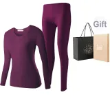 Women's Crew Neck Clothing Sets (Purple) Thickened and Fleece-Lined/Thermal