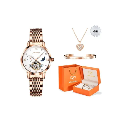 Jin Shi Dun Cut Out FLY Reel Дизайн Коробка Механический механизм Часы Женские часы Белый циферблат