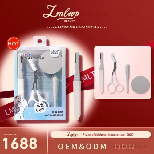 LMLTOP Beauty Contouring Set Eyebrow Razor Beauty Scissors With Comb Shaping And Makeup Powder Puff Beauty Tool