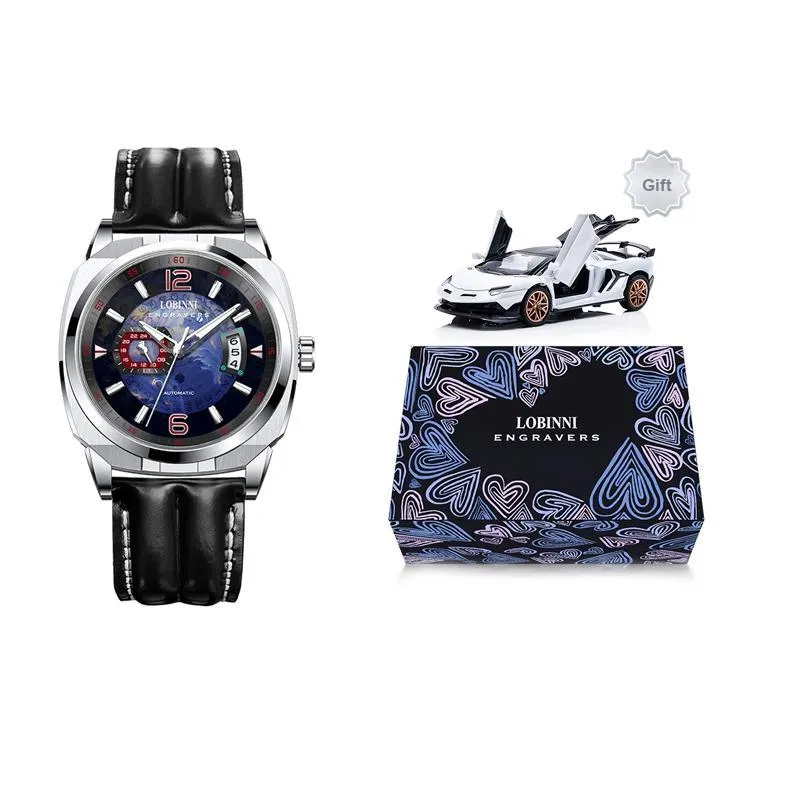 LOBINNI L Automatic Mechanical Movement Genuine Leather Strap Watch Men's Watches Blue Dial-13
