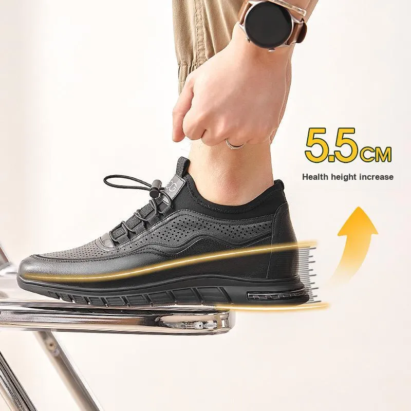 GOG Breathable Quick Dry Low Top Invisible Height Increasing 5.5cm Summer Casual Shoes Men's Black-5