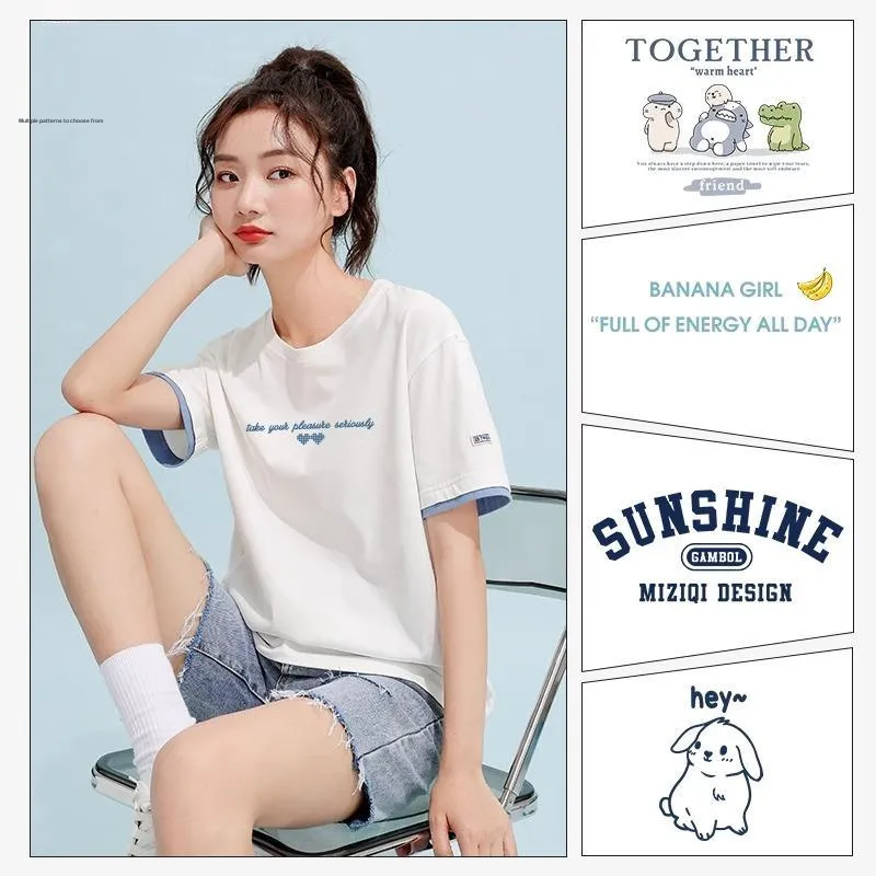 MIZIQI T Shirts Women's Blue Text 7962 Left Bust Minimizing, Blue White-3