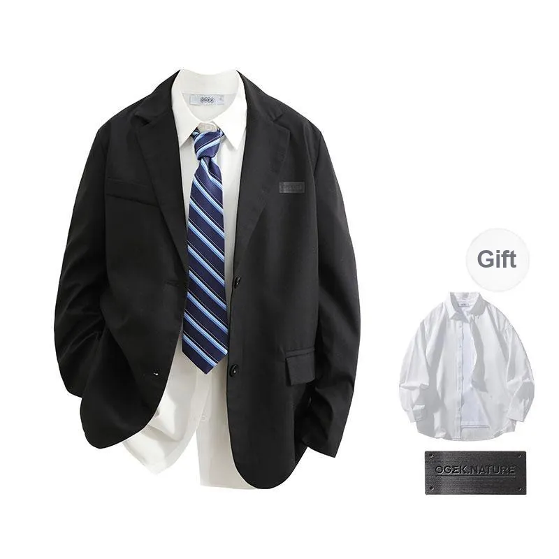 OGEK Business Suit Unisex Dark Gray Comes With White Shirt+Brooch-0
