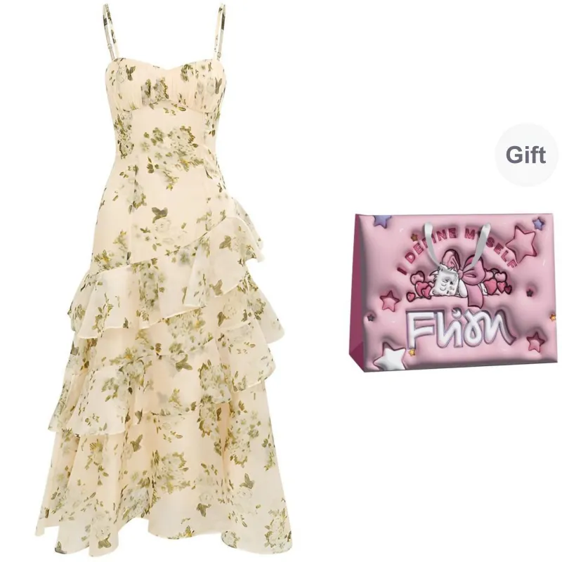 Vine Color Slip Dresses Women's Green Floral-13