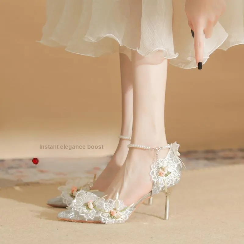 GOSO Slim Heel High Heels 8CM Women's Silver-2