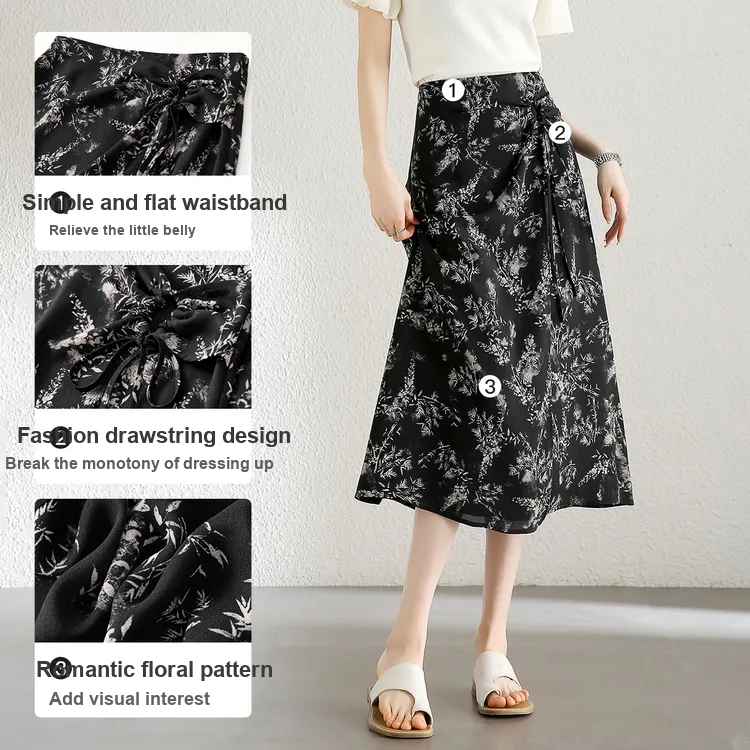 SENTUBILA Casual Short Skirts Women's Black With White Floral-5
