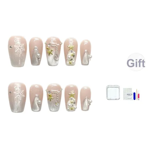 JINGCHANXUE Ручной фарфоровый белый кошачий глаз паста фальшивая ногтевая пластина короткий LADDER розовый телесный мерцающий 14 мм