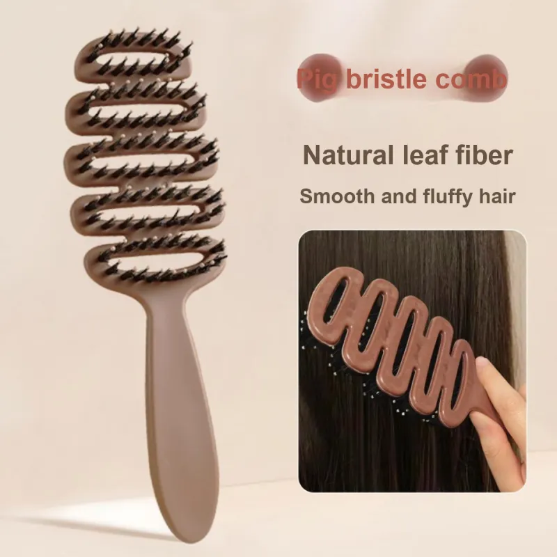 LMLTOP Pine Cone Pig Bristle Comb High Hairline Tool For Hair Massage And Smooth Hair Rib Comb 1 Second Fluffing Up-2
