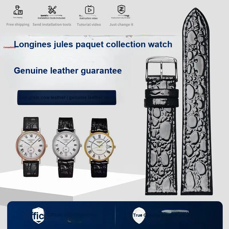 SOALFANEY Longines Compatibility Watch Band 12/18/20MM Genuine Leather Material-1