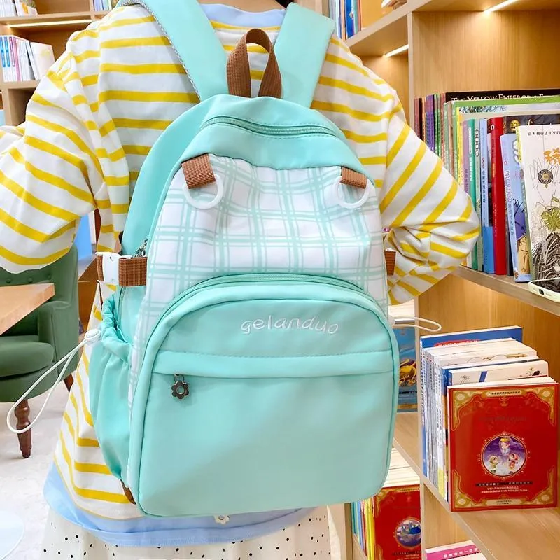 BUBM Nylon Backpack Unisex Green/Sky Blue/Pink-2