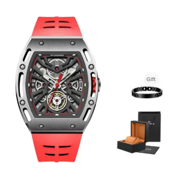 FR Mechanical Movement Silicone Strap Watch Men's Watches Cut Out Dial