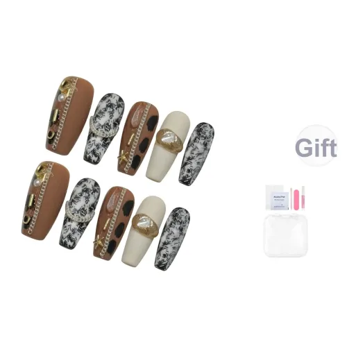 Yun Yue Joe Велюр Теплый Аромат Леопардовый принт Ручной Коричневый Стиль Майярд Винтаж False Nail Средний LADDER 25mm