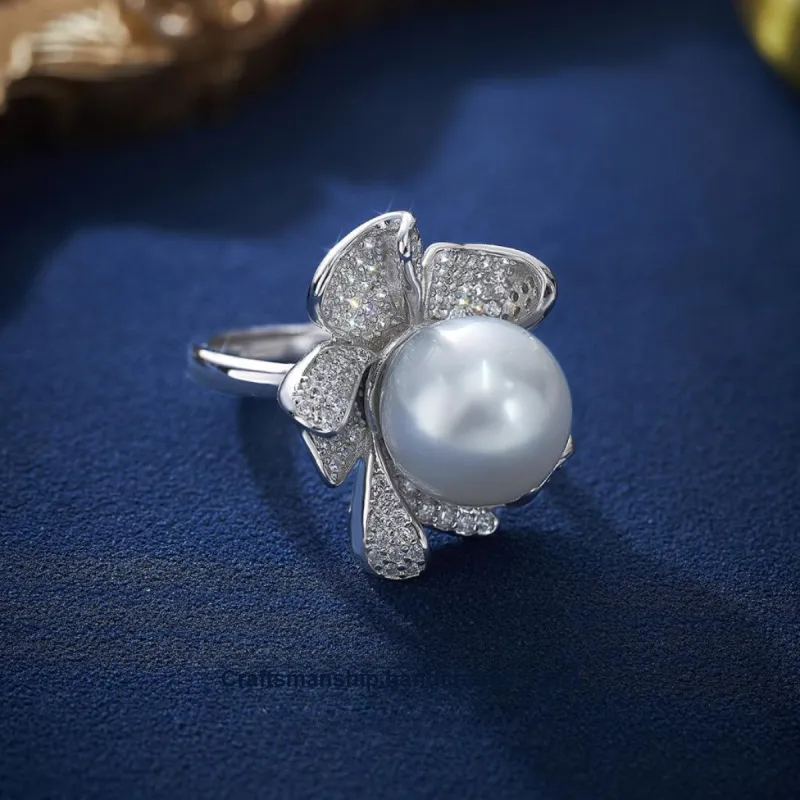 ME LUXE Saltwater Pearl Ring Minimalist Style Elegant Women's-3