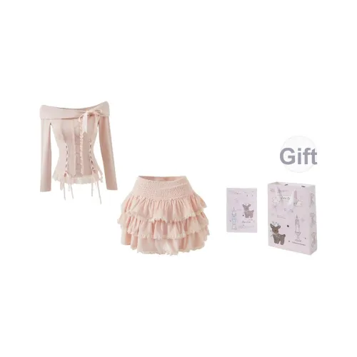 KAZAN Розовый Двухкомпонентный Комплект Топ+Пышная Юбка Женская Униформа