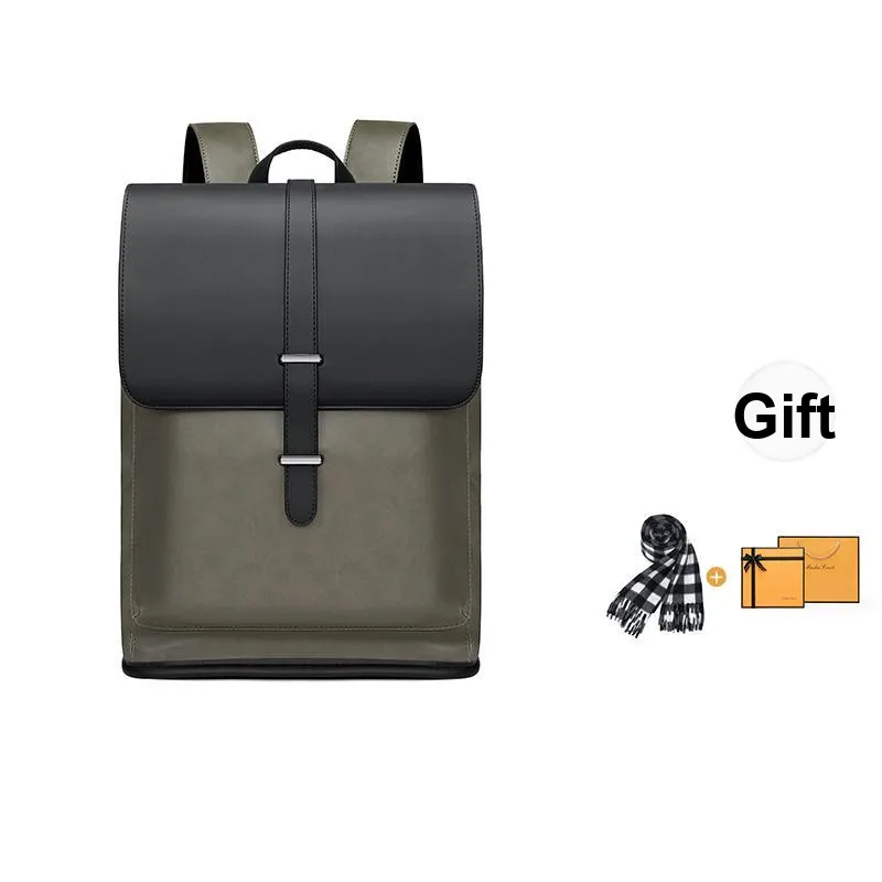 MashaLanti PU Leather Water Resistant High School And College Student Backpack Medium Size Men's Black/Green